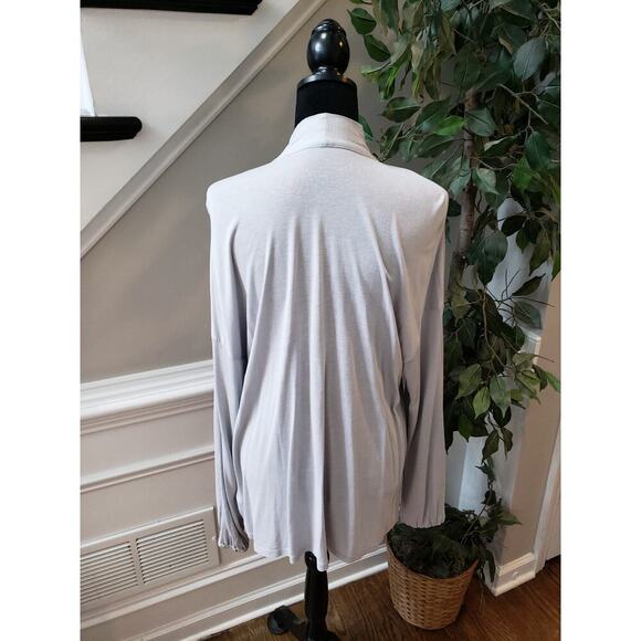DG2 Diane Gilman Blouse XL Light Gray Tie Neck Long Sleeve Keyhole Front Top - Picture 7 of 13